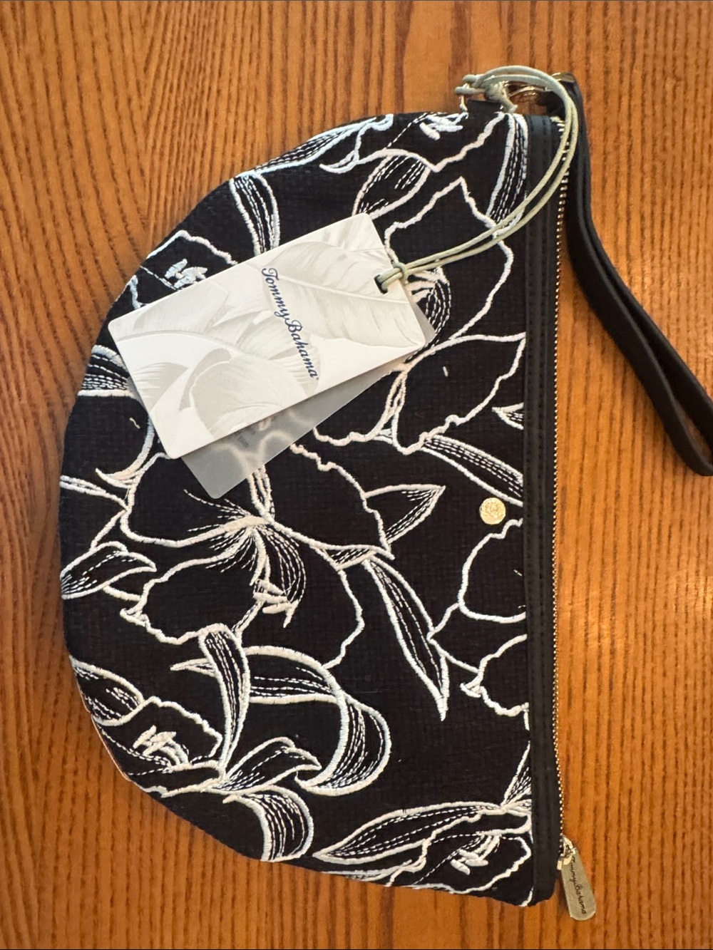 Tommy Bahama Black & White Floral Wristlet Clutch with Strap